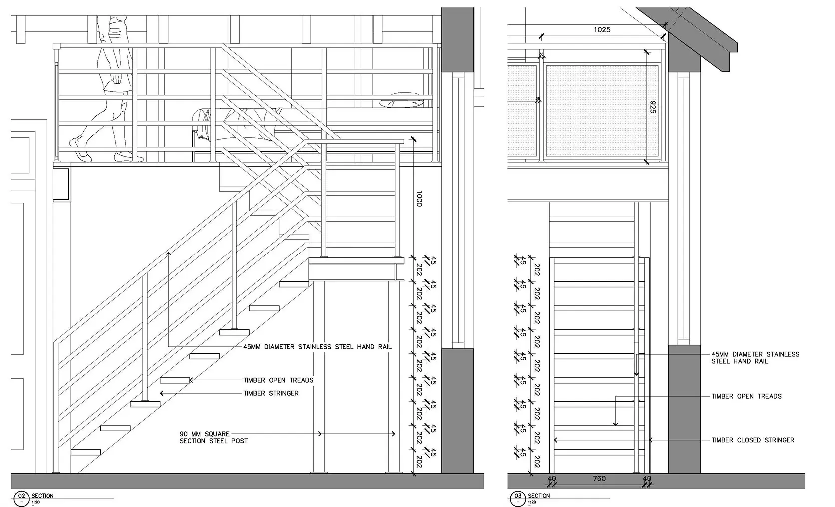 Detailed stair plan and sections for the Naremburn conversion