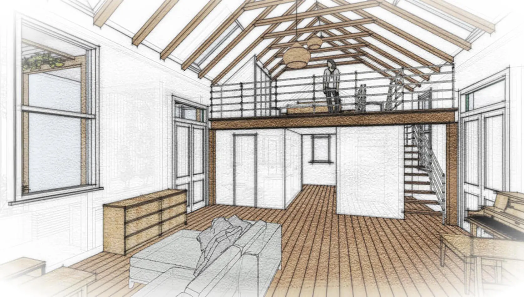 Interior perspective showing the proposed loft within the Naremburn adaptive reuse project